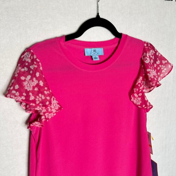NWT CeCe Hot Pink Knit Top with Flutter Sleeves – Size S - Picture 2 of 7